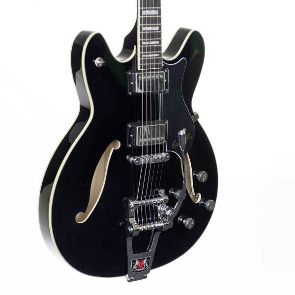 HAGSTROM TREVIDLXBLK TREMAR VIKING DELUXE. SEMI HOLLOW BODY GUITAR W/CASE